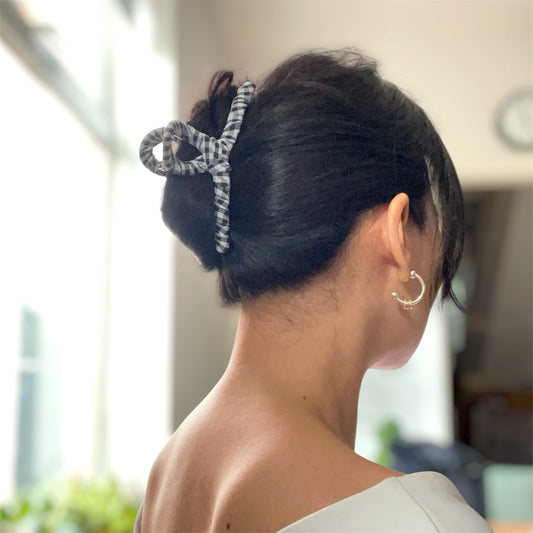 Large Claw Hair Clip Wrapped with Gingham Fabric